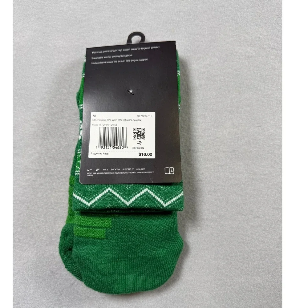 Nike Elite Basketball Crew Socks W 6-10 M 6-8 Green Ugly Christmas Sweater